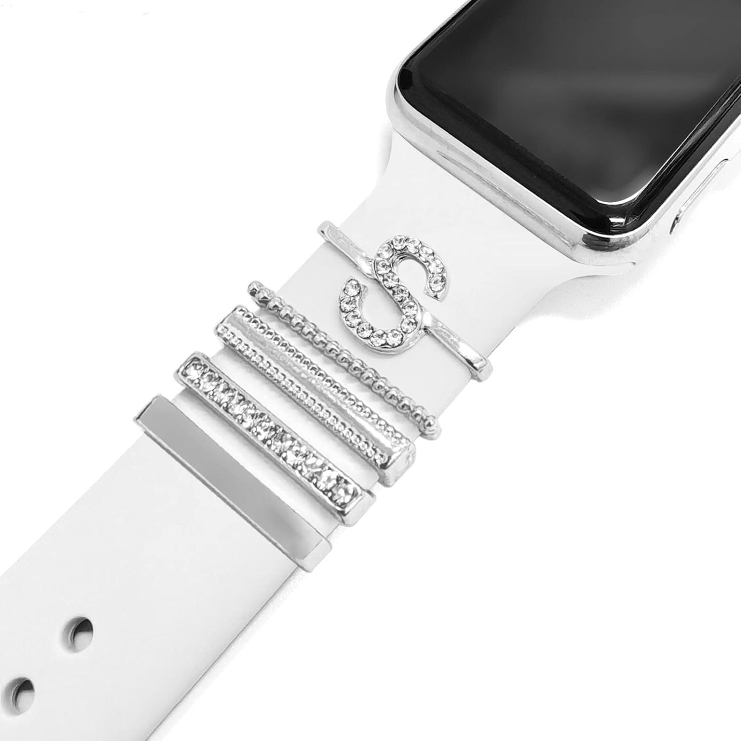 5 Stück Charms Für Apple Watch-armband, Diamant- Und Metallschmuck, Dekorativer Ring, Silikonarmband, Zubehör - namenecklacede