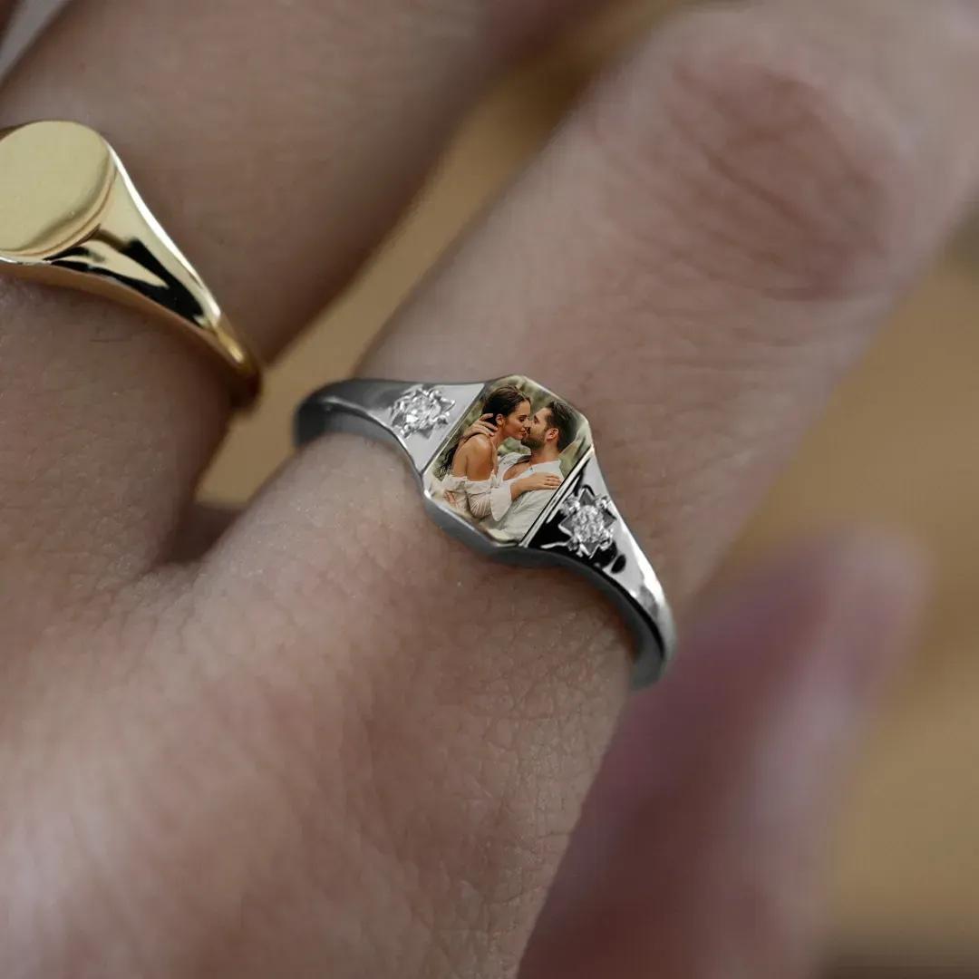 Geschenk Für Schwiegermutter Personalisierter Foto-geburtssteinring Personalisierter Geburtsstein-fotoring 2 Geburtssteinfarben Personalisierter Schmuck Perfektes Geschenk Für Sie - namenecklacede