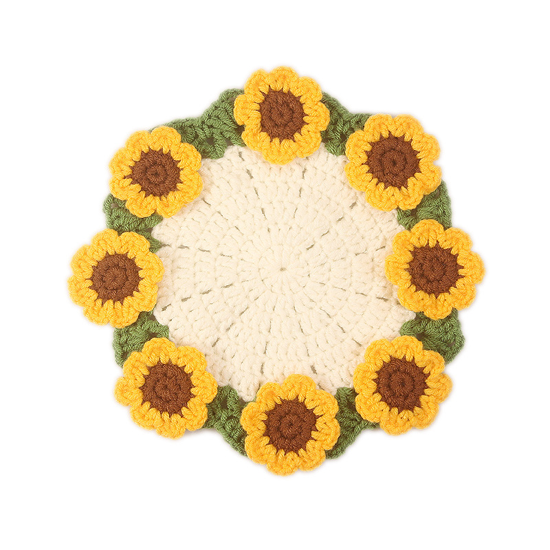 Christmas Gifts Handmade Crochet Rose Bouquet Coaster Set Transformabl