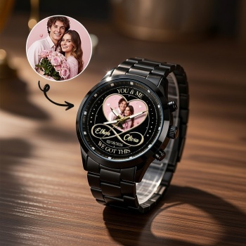 Personalisierte Herrenarmbanduhr Mit Fotoaufdruck „du Und Ich – Wir Schaffen Das!" – Unendlichkeitsherz-armbanduhr – Valentinstagsgeschenk Für Ihn - namenecklacede