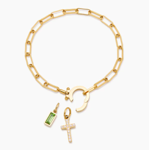 Armband Mit Geburtsstein-kreuzanhänger Aus Büroklammern – Individuell Gestaltbares Armband Mit Abnehmbarem Anhänger Und Geburtsstein – Personalisierter Schmuck Für Damen - namenecklacede