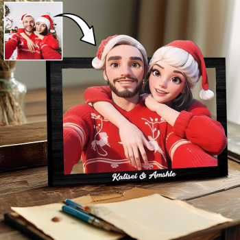 Benutzerdefiniertes Foto 3d Cartoon Portrait Geschenk Personalisierter Cartoon-stil 3d Großeltern Foto Holzrahmen Schild Comic Fotorahmen - namenecklacede