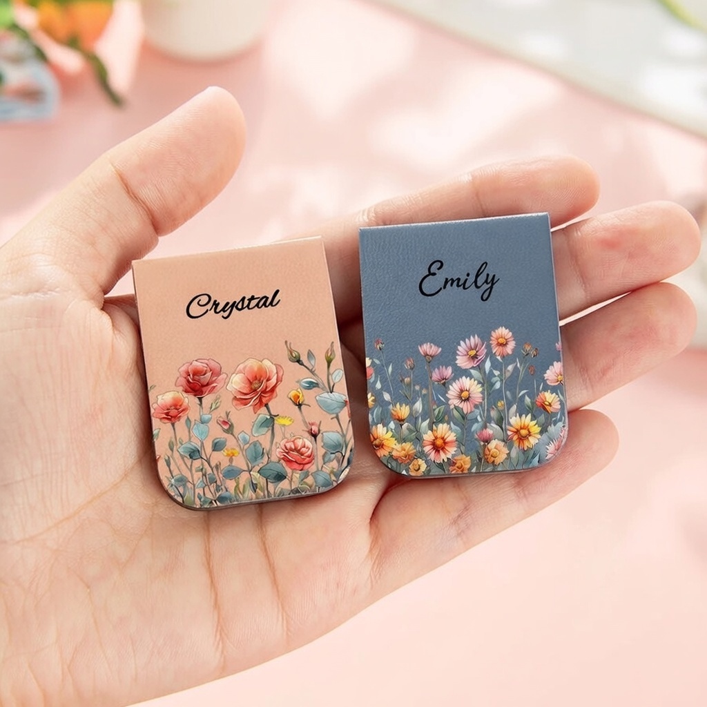 Personalisiertes Lesezeichen Aus Leder Mit Aquarell-geburtsblume, Individueller Name, Elegantes Seitenmarker Aus Pu-leder - namenecklacede