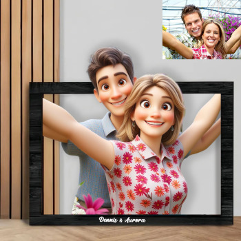 Personalisiertes 3d-foto-holzrahmenschild Im Cartoon-stil, Personalisiertes Familienfoto 3d-cartoon-portrait-geschenk Comic-fotorahmen Muttertagsgeschenk - namenecklacede