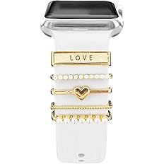 5 Stück Charms Für Apple Watch-armband, Diamant- Und Metallschmuck, Dekorativer Ring, Silikonarmband, Zubehör - namenecklacede