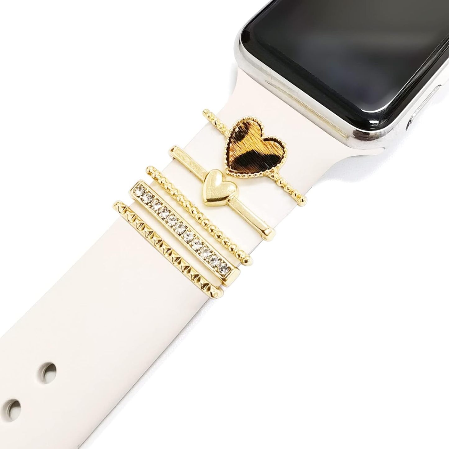5 Stück Charms Für Apple Watch-armband, Diamant- Und Metallschmuck, Dekorativer Ring, Silikonarmband, Zubehör - namenecklacede