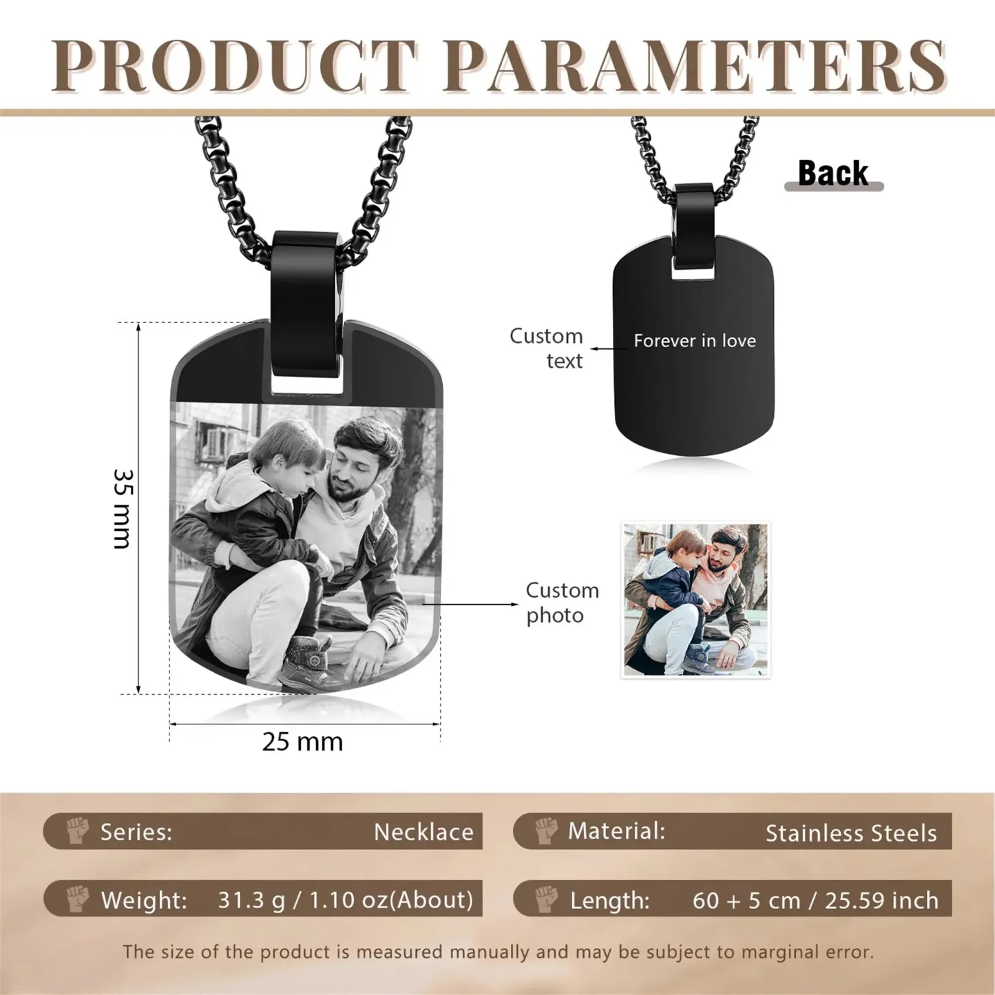 Personalisierte Foto-halskette Mit Anhänger, Erinnerungsschmuck, Geschenk Für Männer, Väter, Freunde - namenecklacede