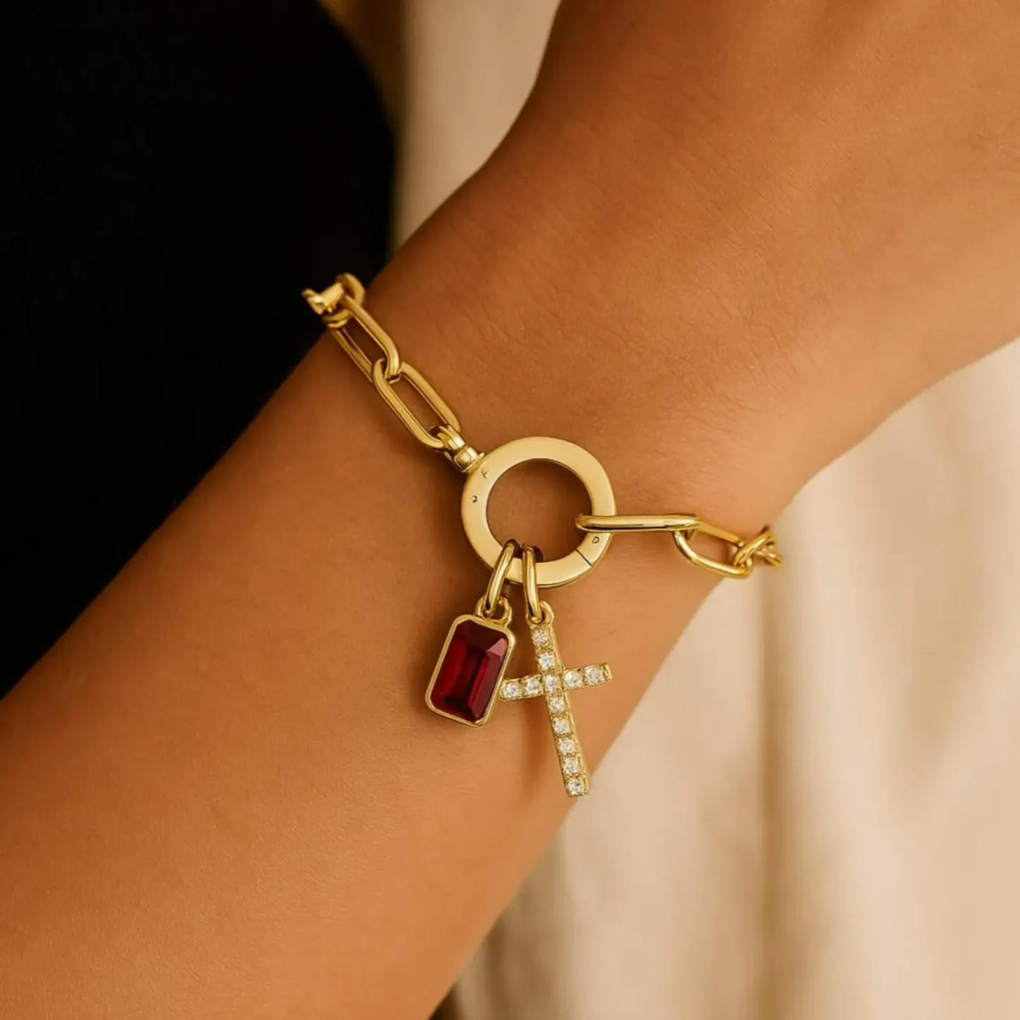 Armband Mit Geburtsstein-kreuzanhänger Aus Büroklammern – Individuell Gestaltbares Armband Mit Abnehmbarem Anhänger Und Geburtsstein – Personalisierter Schmuck Für Damen - namenecklacede