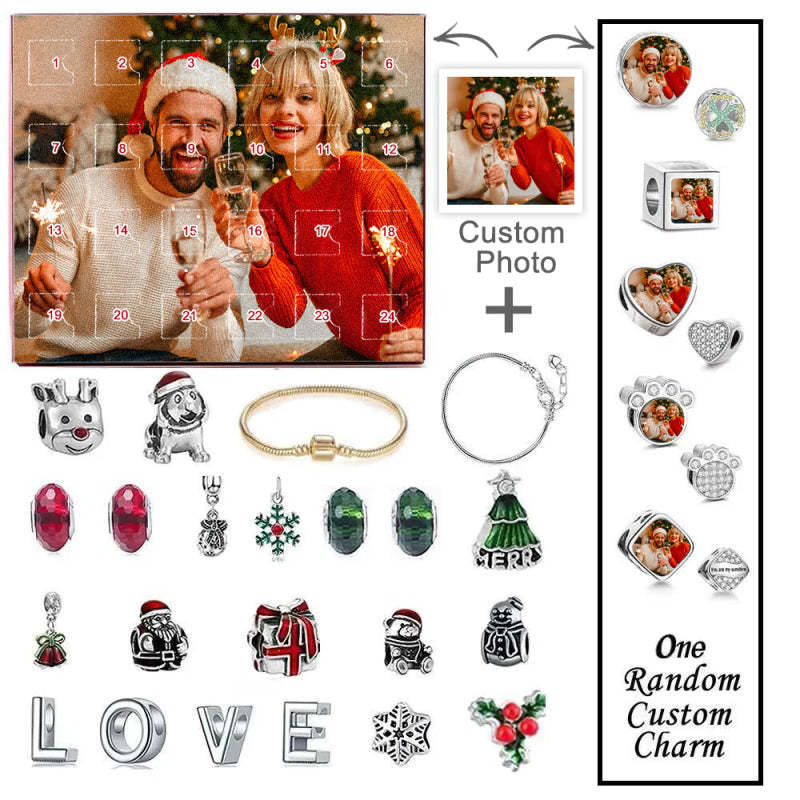 Personalisierter Fotoschmuck, Adventskalender, Foto-charm, Überraschungs-blindbox-armband, 24 Kalender-countdown-geschenkbox-armband Für Weihnachten - ihrenamenskettede