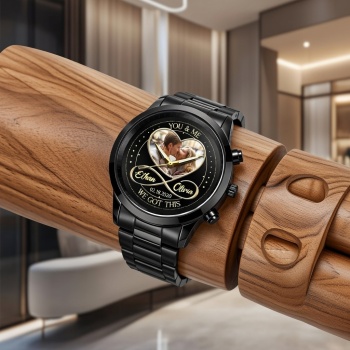 Personalisierte Herrenarmbanduhr Mit Fotoaufdruck „du Und Ich – Wir Schaffen Das!" – Unendlichkeitsherz-armbanduhr – Valentinstagsgeschenk Für Ihn - namenecklacede