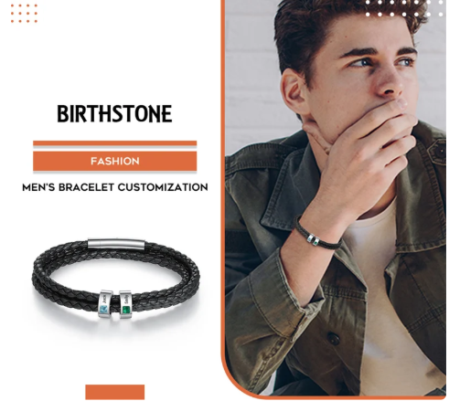 Personalisiertes Perlenarmband Mit 1–4 Namen Und Geburtsstein, Namensarmband Für Kinder, Lederarmband Für Herren, Valentinstagsgeschenke Für Ihn - namenecklacede