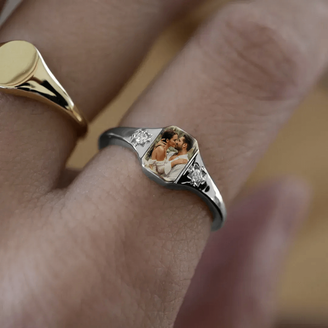 Geschenke Für Mama, Personalisierter Foto-geburtssteinring, Personalisierter Geburtsstein-fotoring, 2 Geburtssteinfarben, Individueller Schmuck, Perfektes Geschenk Für Sie - namenecklacede