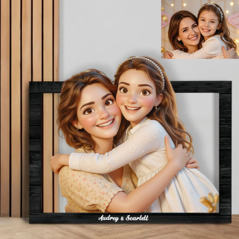 Benutzerdefinierter 3d-fotorahmen Aus Holz Im Cartoon-stil, Personalisiertes 3d-cartoon-portrait, Comic-fotorahmen, Geschenk Zum Muttertag - namenecklacede