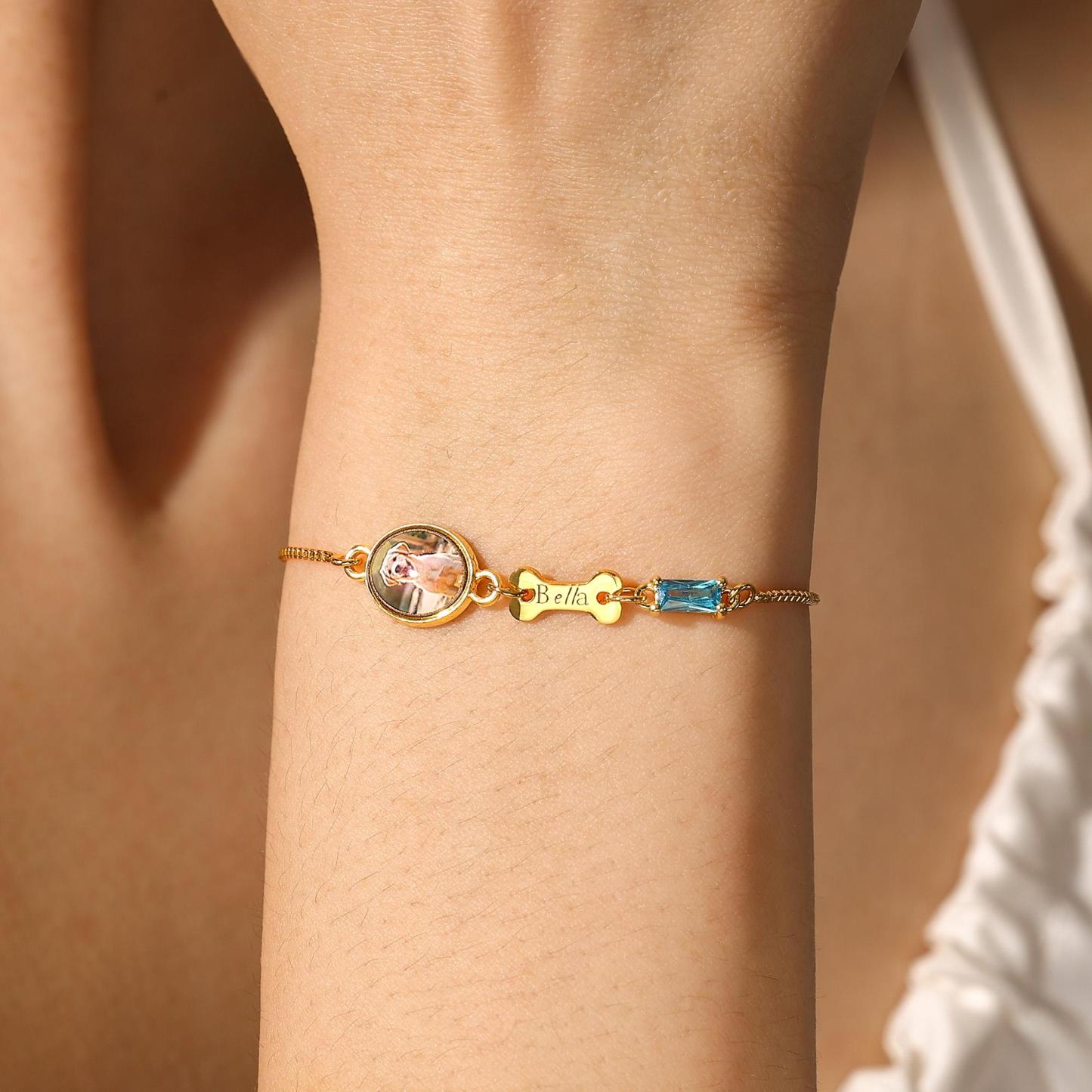 Personalisiertes Haustier-gedenkarmband Mit Foto, Individuellem Pfotenabdruck Und Namen – Ein Herzliches Erinnerungsarmband Für Hunde- Und Katzenliebhaber. - namenecklacede