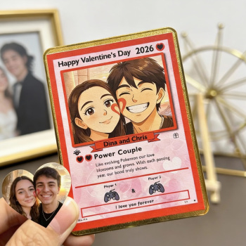 Personalized Valentine’s Day Power Couple Card, Custom Anniversary Card Couple Photo Anime Style, Best Valentine's Day Gift for Lover - namenecklace