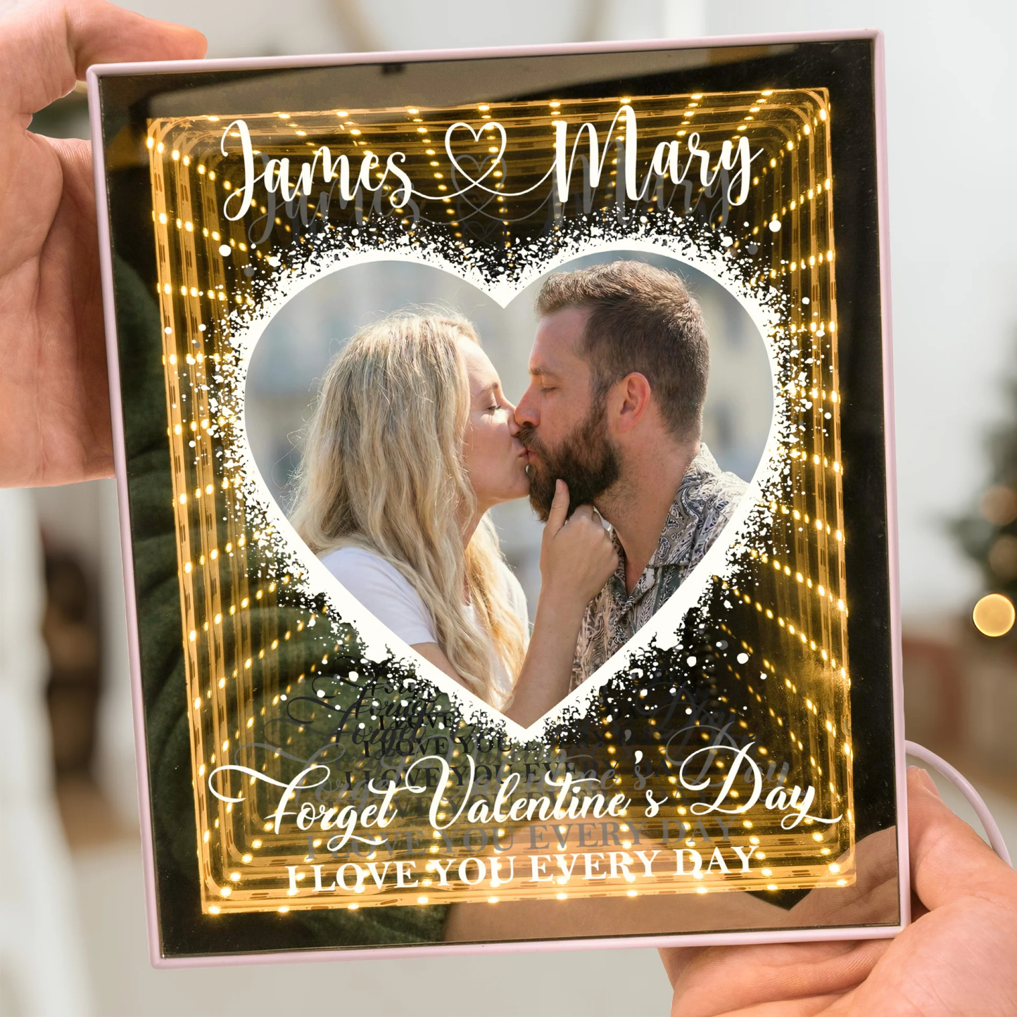 Ich Liebe Dich Jeden Tag – Personalisierter Foto-infinity-spiegel-leuchtkasten, Individuelles Bild, Infinity-spiegel-wanddeko, Valentinstagsgeschenk - namenecklacede