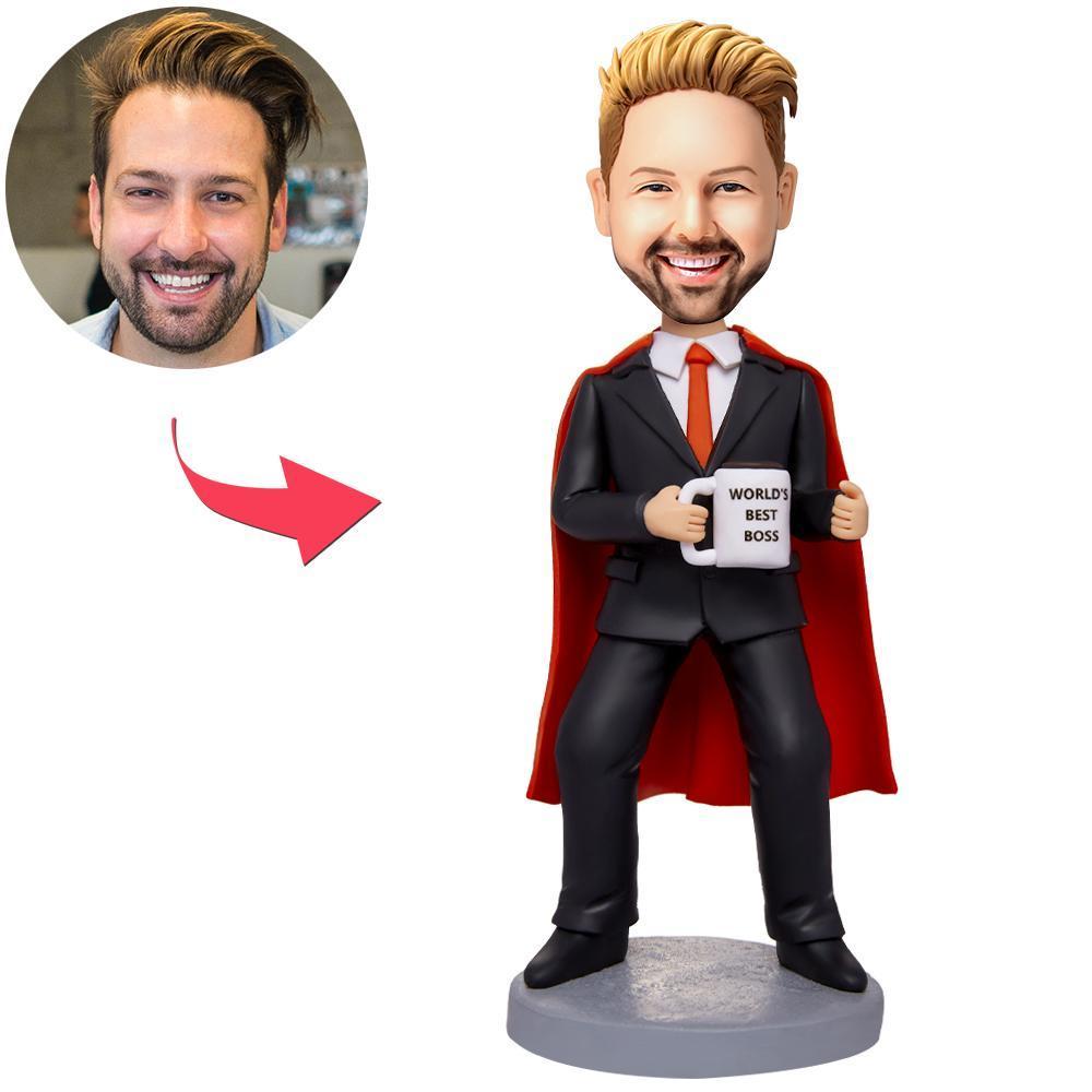 Der Weltbeste Boss-supergeschäftsmann Hält Ein Wasserglas In Der Hand. Individuelle Wackelkopffigur Mit Eingraviertem Text - ihrenamenskettede