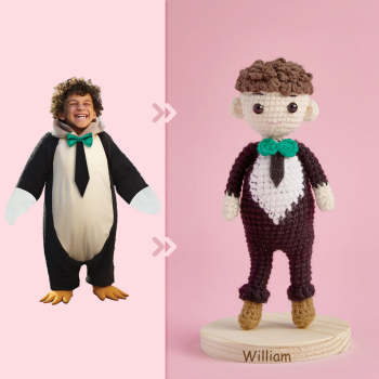 Ganzkörper Anpassbare 1-personen-häkelpuppe, Personalisierte Geschenke, Handgewebte Minipuppen – Pinguin - ihrenamenskettede