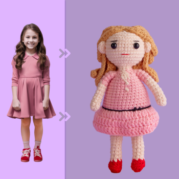 Ganzkörper Anpassbare 1-personen-häkelpuppe, Personalisierte Geschenke, Handgewebte Minipuppen – Mädchen Im Rosa Rock - ihrenamenskettede