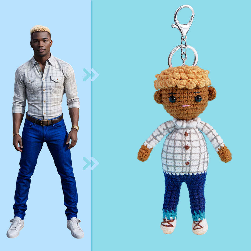 Ganzkörper Anpassbare 1-personen-häkelpuppe, Personalisierte Geschenke, Handgewebte Minipuppen – Kariertes Hemd Für Jungen - ihrenamenskettede