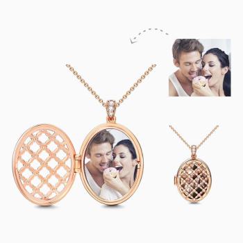 Ovale Foto Medaillon Halskette Mit Cz Rose Gold Plated Silber
