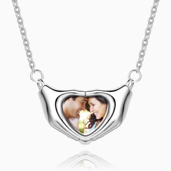 Fingers Heart Photo Necklace Silver