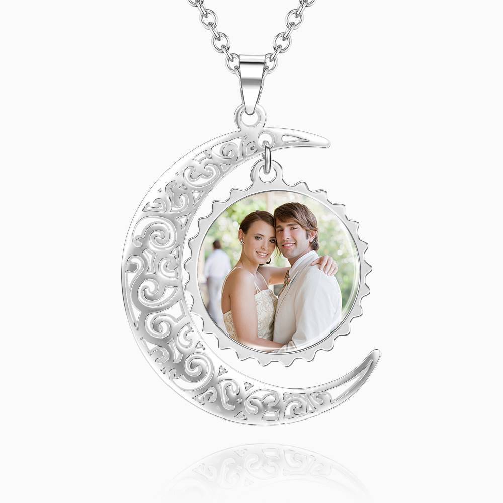 I Love You To The Moon And Back Photo Necklace Platinum Plated Silver