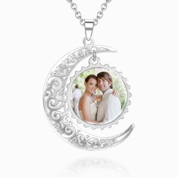 Ich Liebe Dich Bis Zum Mond Und Zurück Foto-Halskette Platin Plattiert Silber