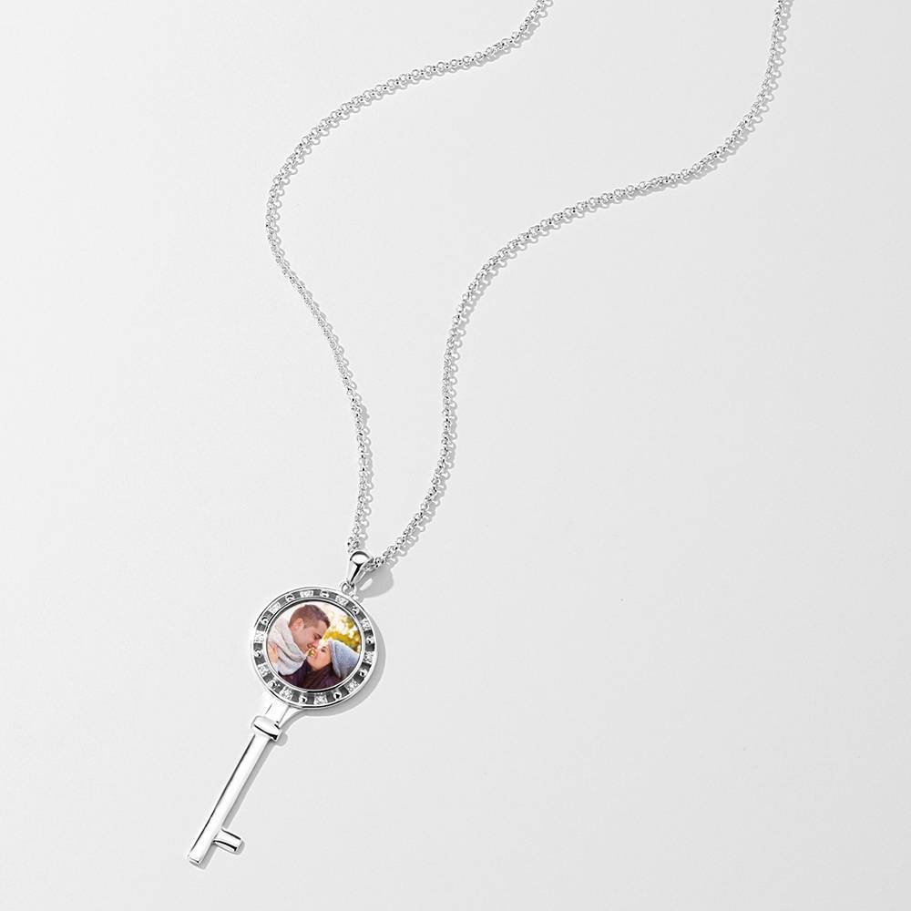 Key Photo Necklace With Cz Platinum Plated Silver
