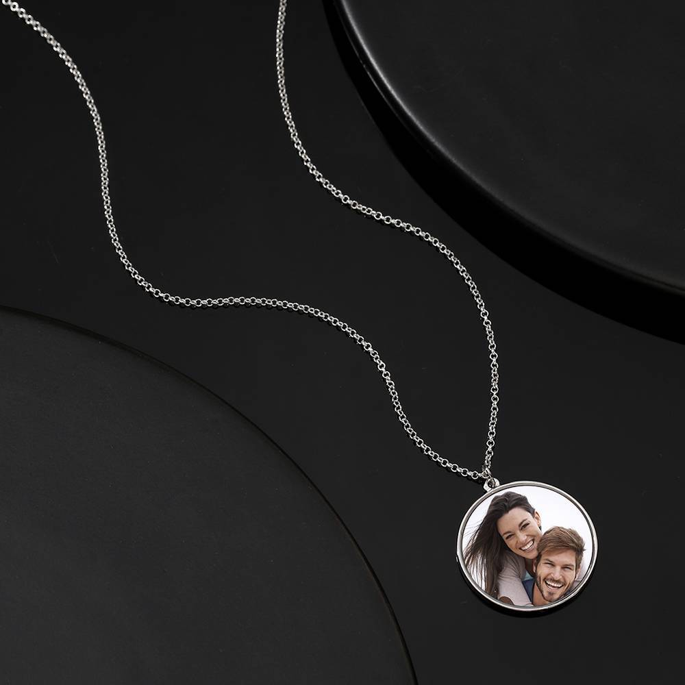 Sliver Round Photo Engraved Pendant