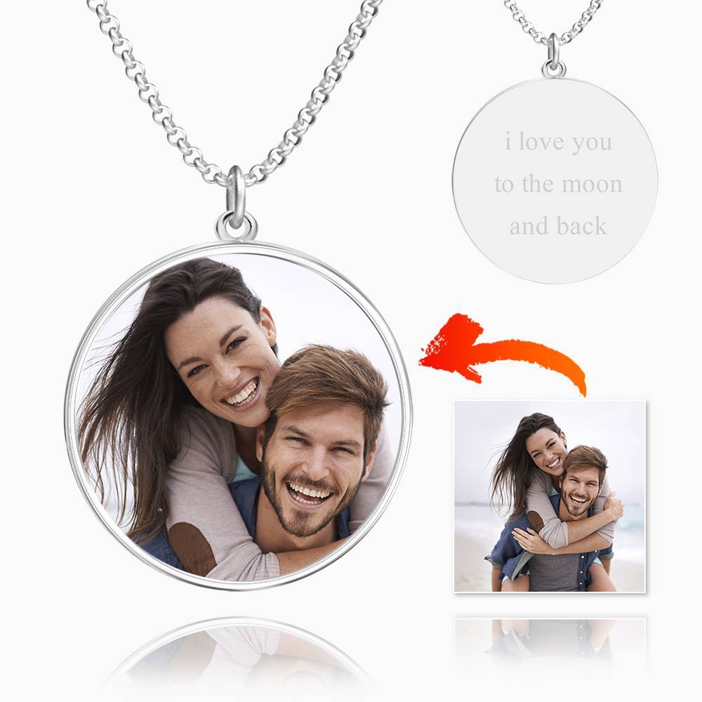 Sliver Round Photo Engraved Pendant