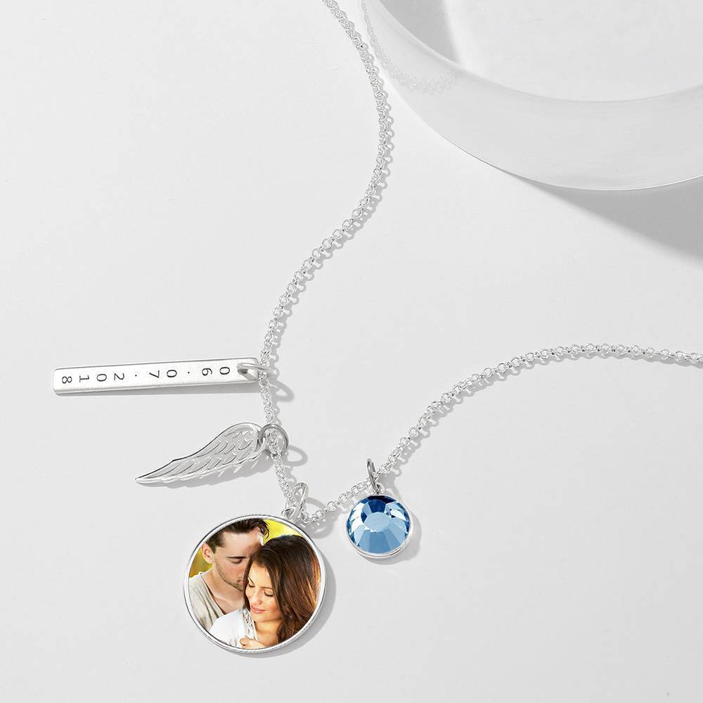 Engraved Round Tag Photo Necklace Silver