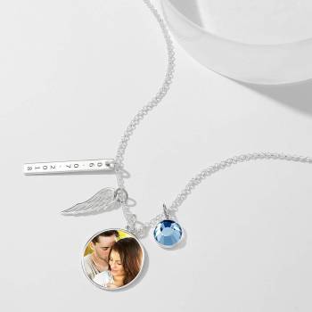 Engraved Round Tag Photo Necklace Silver