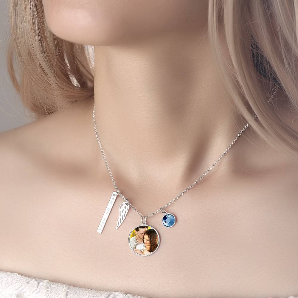Engraved Round Tag Photo Necklace Silver