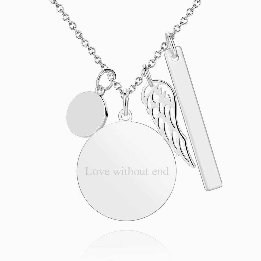 Engraved Round Tag Photo Necklace Silver