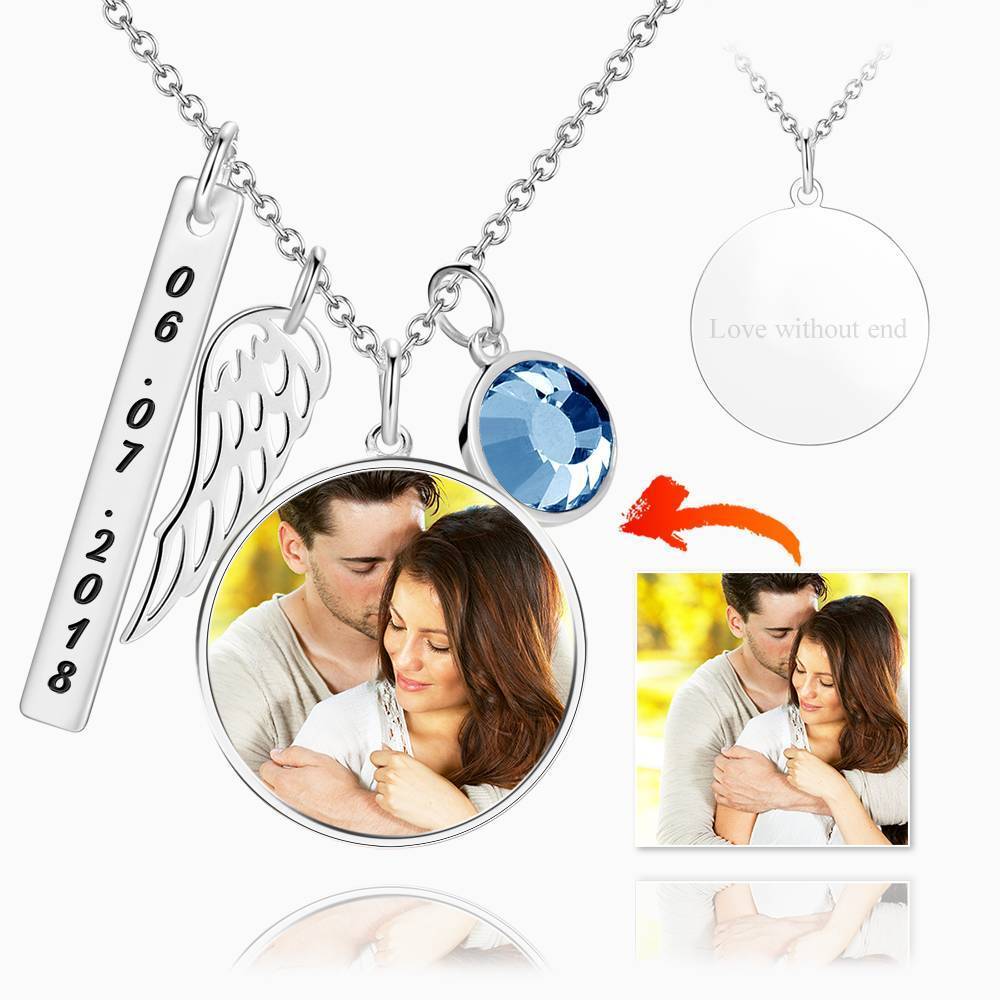 Engraved Round Tag Photo Necklace Silver