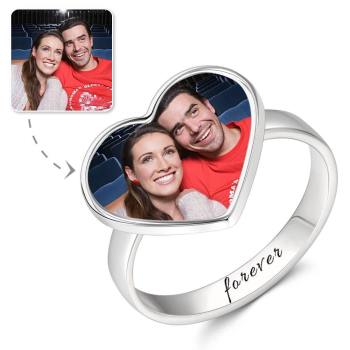 Herz-Fotoring Mit Gravur Silber Paar Geschenk