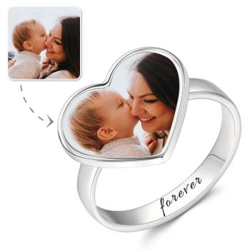 Herz-Fotoring Mit Gravur Silber, Geschenk Für Die Mutter