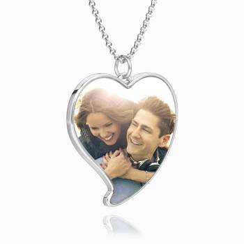 Engraved Heart Tag Photo Necklace Silver