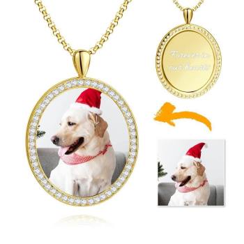 Damen Personalisierte Foto Graviert Halskette, Strass Kristall Oval Form Foto Halskette 14K Gold Vergoldet Golden - Colorful