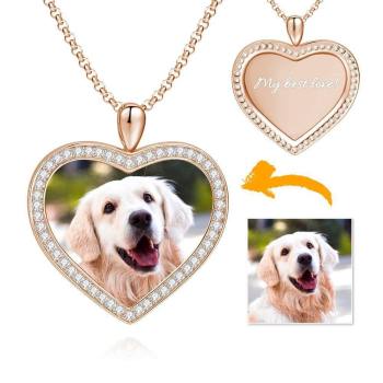 Damen Personalisierte Foto Graviert Halskette, Strass Kristall Herzform Foto Halskette Rose Gold Plattiert - Colorful