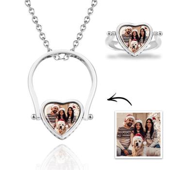 Foto-Halskette, Foto Ring Geschenke Dual-Use (Ring Größe 7#) Silber