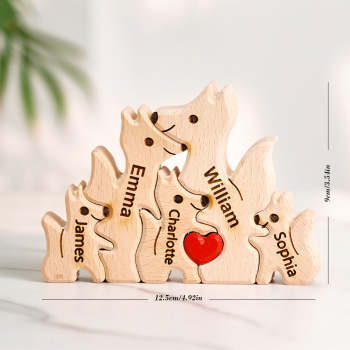 Hölzernes Fuchs-familienpuzzle Mit Individuellen Namen, Einweihungsgeschenke - ihrenamenskettede