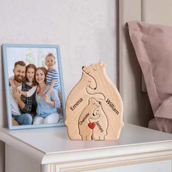 Holzbären-plakette, Bären-puzzle, Individuelle Familiennamen, Puzzle, Heimdekoration - ihrenamenskettede