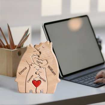 Holzbären-plakette, Individuelle Namen, Bären-puzzle, Heimdekoration, Familiengeschenke - ihrenamenskettede