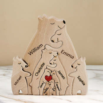 Personalisiertes Familienpuzzle Mit Bären Aus Holz, Individuelle Namen, Heimdekoration, Geschenke - ihrenamenskettede