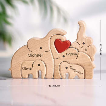 Holz-familien-elefant-puzzle Mit Individuellen Namen, Heimdekoration, Einweihungsgeschenke - ihrenamenskettede