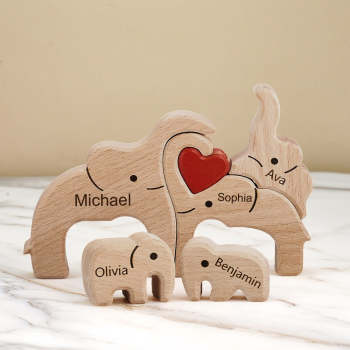 Holz-familien-elefant-puzzle Mit Individuellen Namen, Heimdekoration, Einweihungsgeschenke - ihrenamenskettede