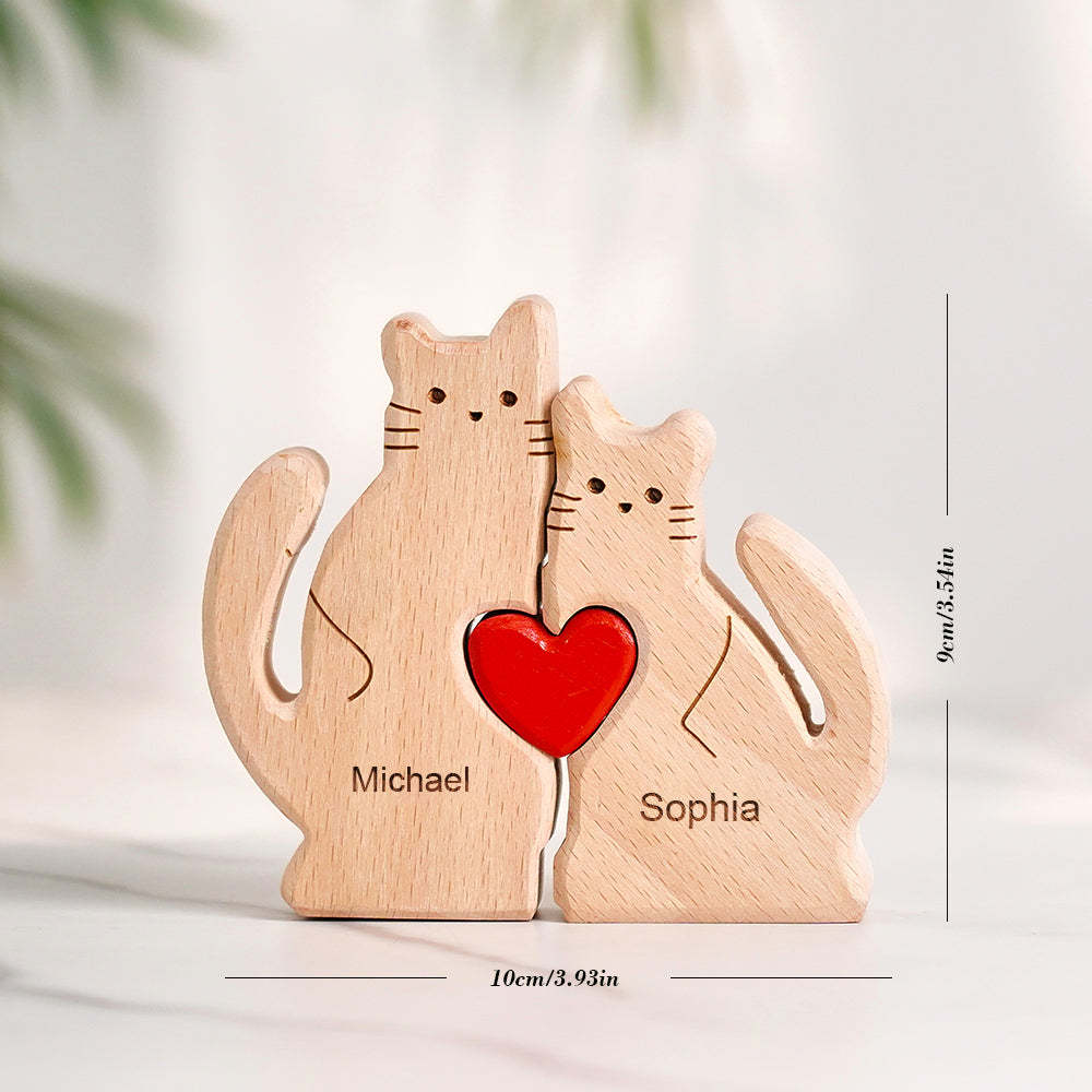 Holzkatzen Familie Individuelle Namen Puzzle Home Decor Geschenke - ihrenamenskettede