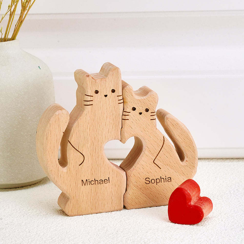 Holzkatzen Familie Individuelle Namen Puzzle Home Decor Geschenke - ihrenamenskettede